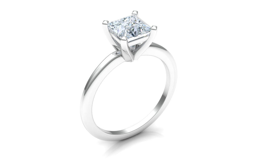 Cody Manuel 14 karat white gold solitaire engagement ring with GIA certified 0.90 carat Princess Cut center stone - size 8